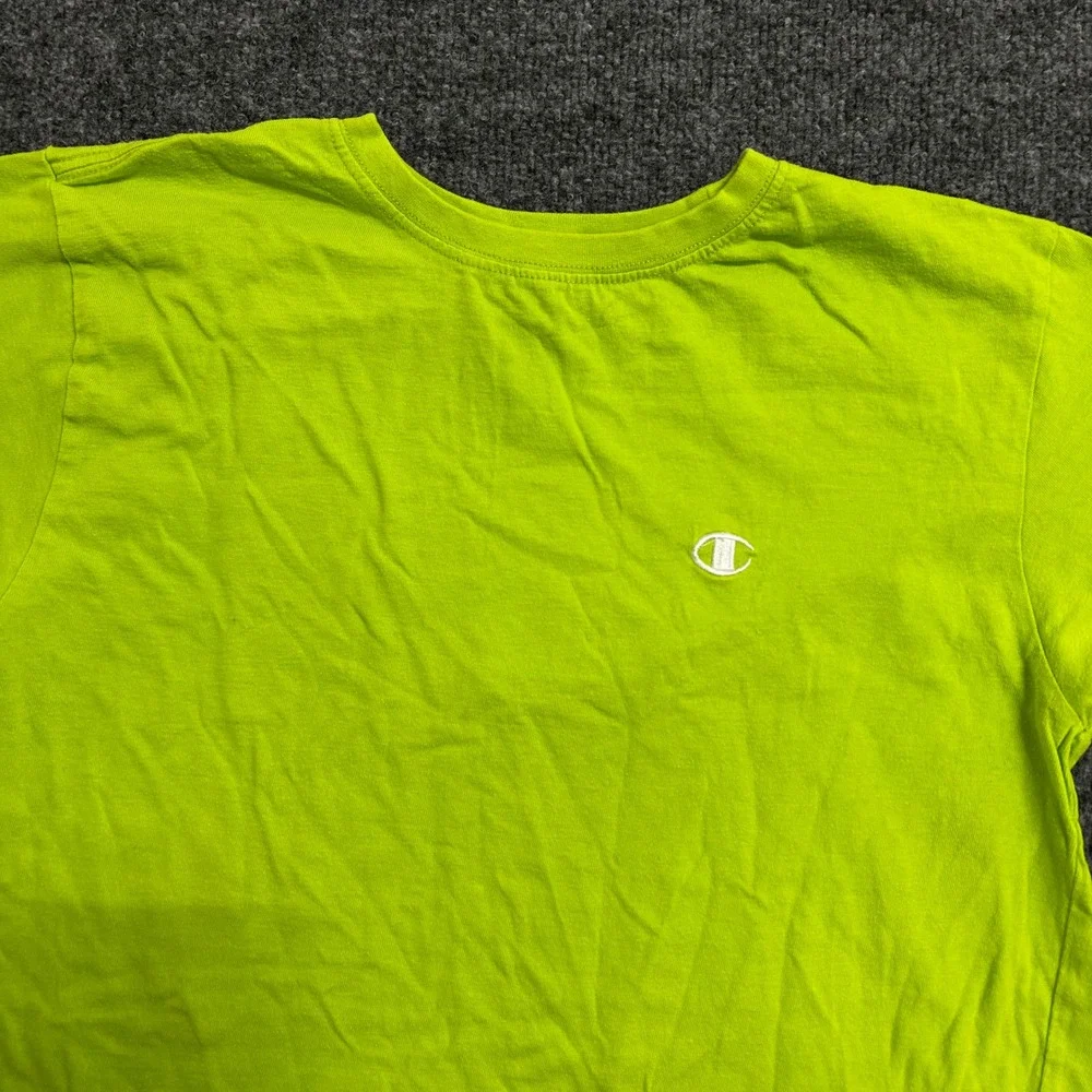 Champion T-Shirt Mens Size L Neon Lime Green Cotton Short Sleeve Athletic Logo - Picture 2 of 7